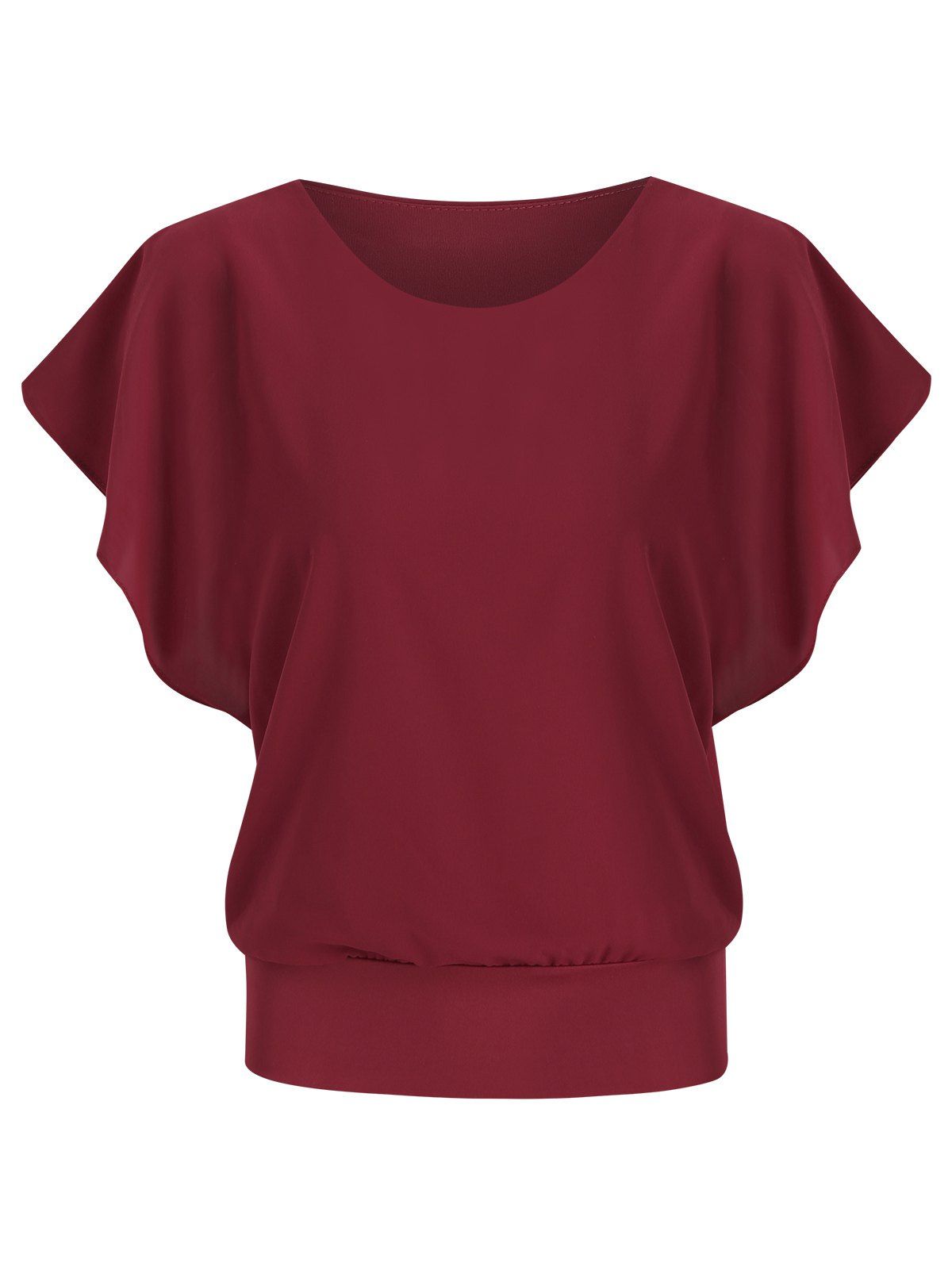 

Short Sleeves Solid Color Chiffon Blouse, Red wine