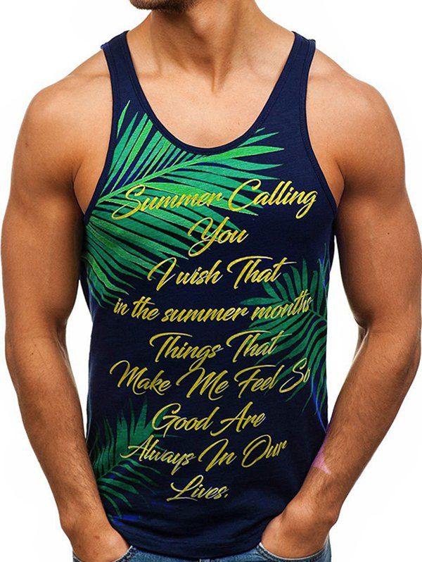 

Letter Leaf Print Beach Tank Top, Cadetblue