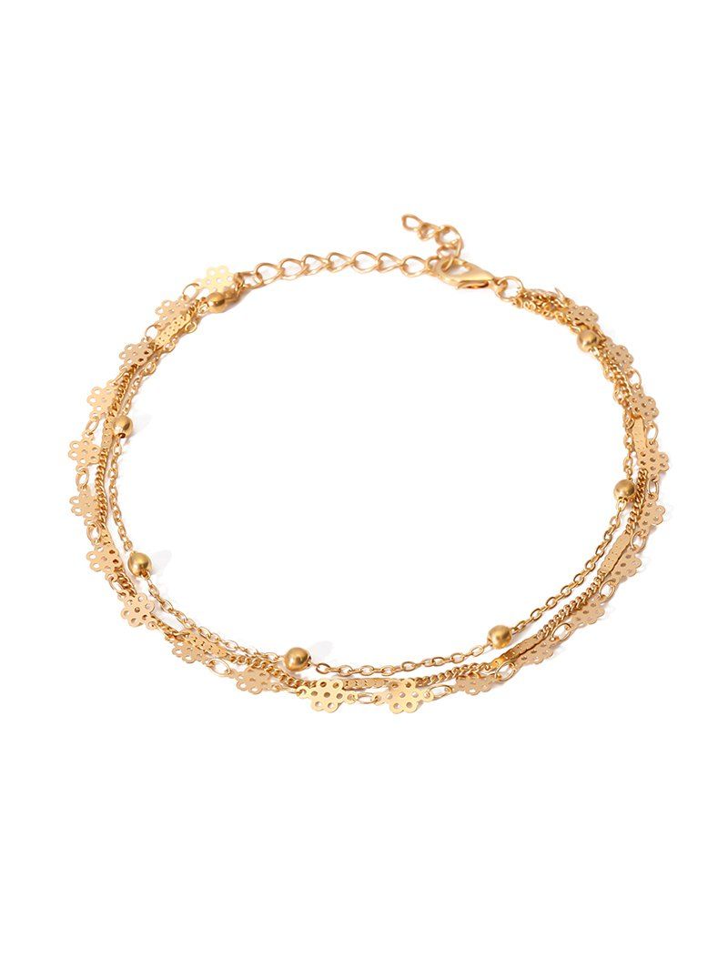 

Simple Multilayered Geometric Beach Anklet, Gold