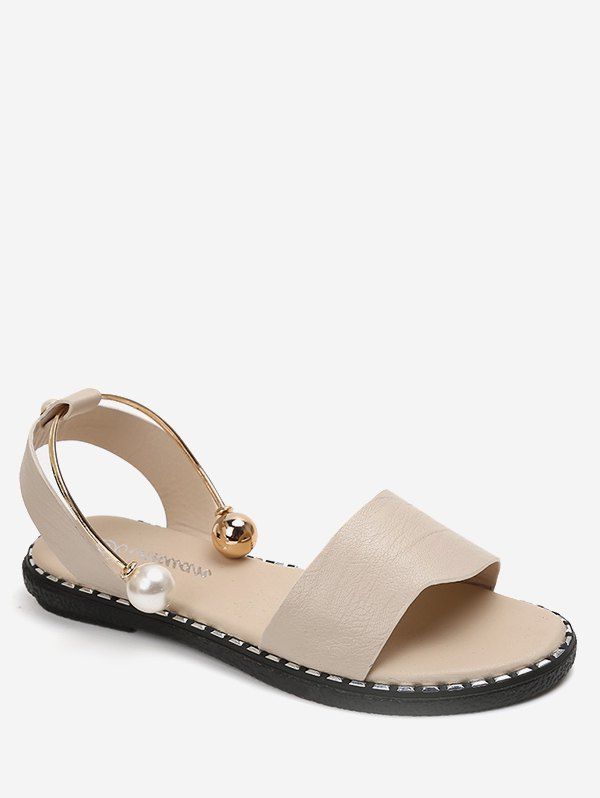 

Faux Pearl Decoration Casual Sandals, Beige