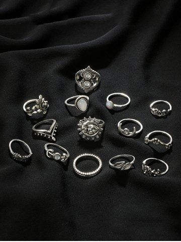 14 Piece Ethnic Moon Star Ring Set