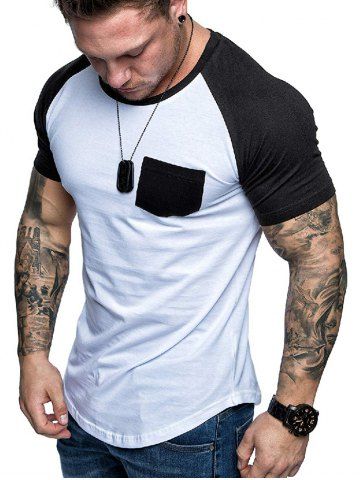 

Raglan Sleeve Contrast Pockets T Shirt, Multi-f