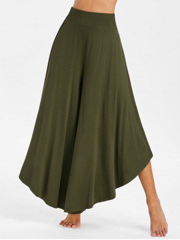 

High Waisted Asymmetrical Wide Leg Pants, Army green