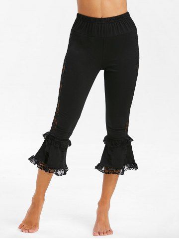 

Lace Insert Flounced Flare Pants, Black