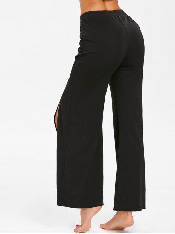 

High Waist Metal Embellished Side Slit Pants, Black