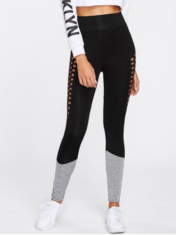 

Hollow Out Two Tone Leggings, Black