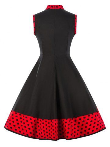 

Frog Button Polka Dot A Line Dress, Black