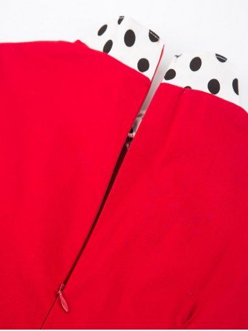 

Frog Button Polka Dot A Line Dress, Red