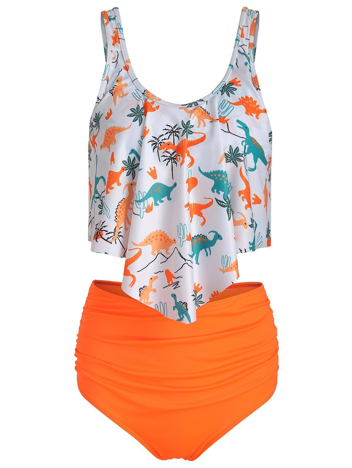 

Dinosaur Print Ruffle Tankini Set, Basket ball orange