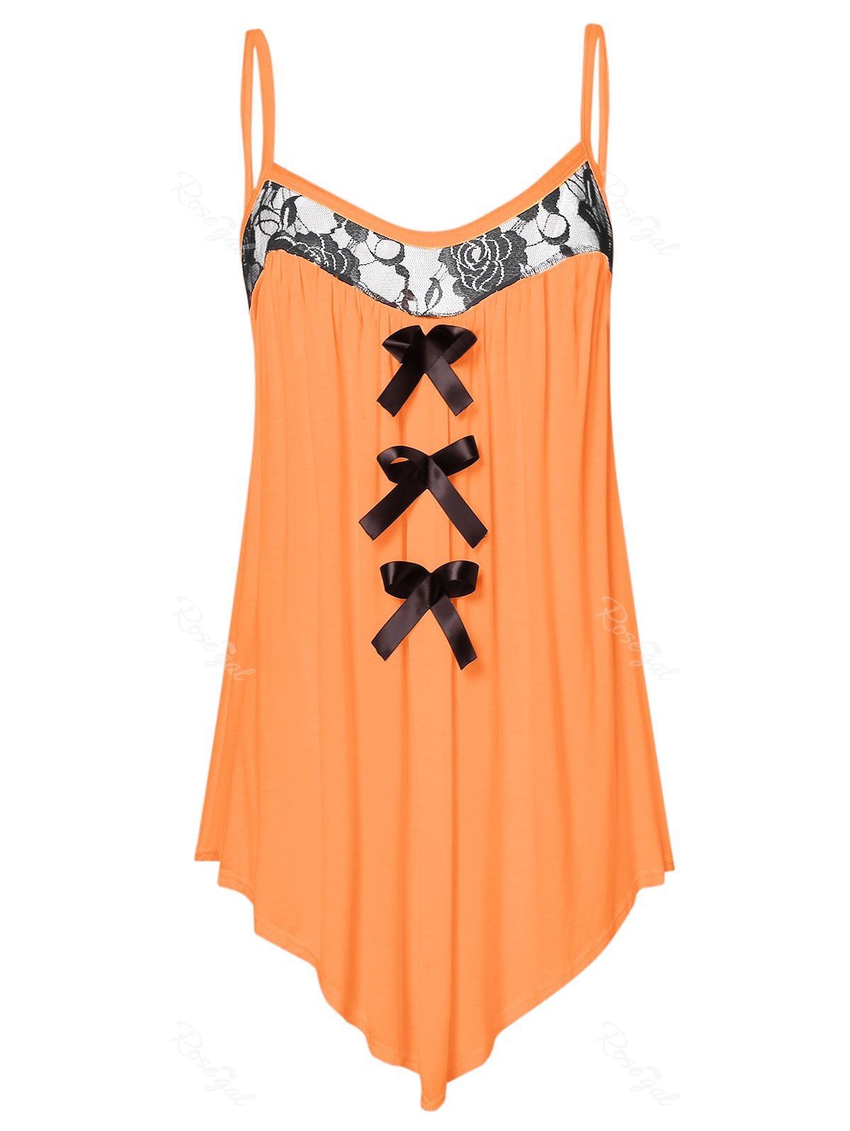 

Lace Panel Plus Size Bowknot Embellished Cami Top, Sandy brown