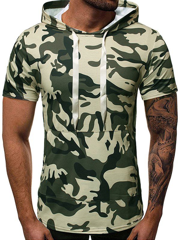 

Camouflage Print Zipper Design Hooded T-shirt, Army green