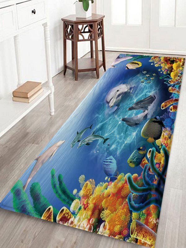 

Sea Dolphins Pattern Floor Mat, Multi-a