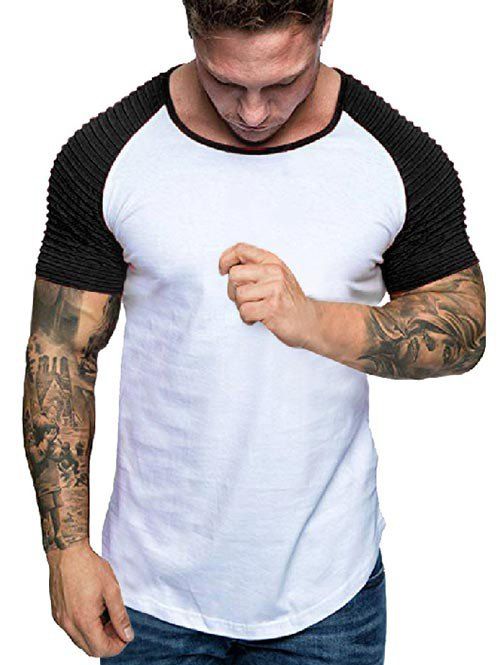 

Two Tone Pleated Raglan Sleeve Tee, Multi-c