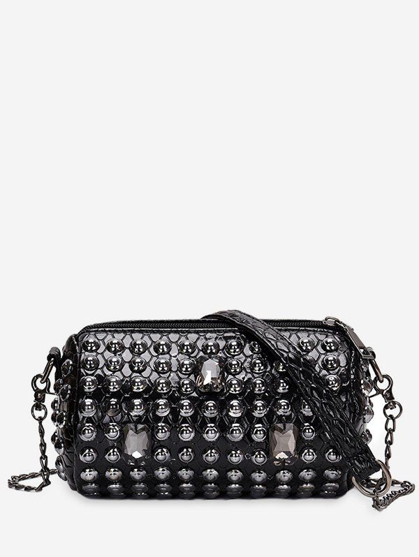 

Rivet Design Leather Shoulder Bucket Bag, Black