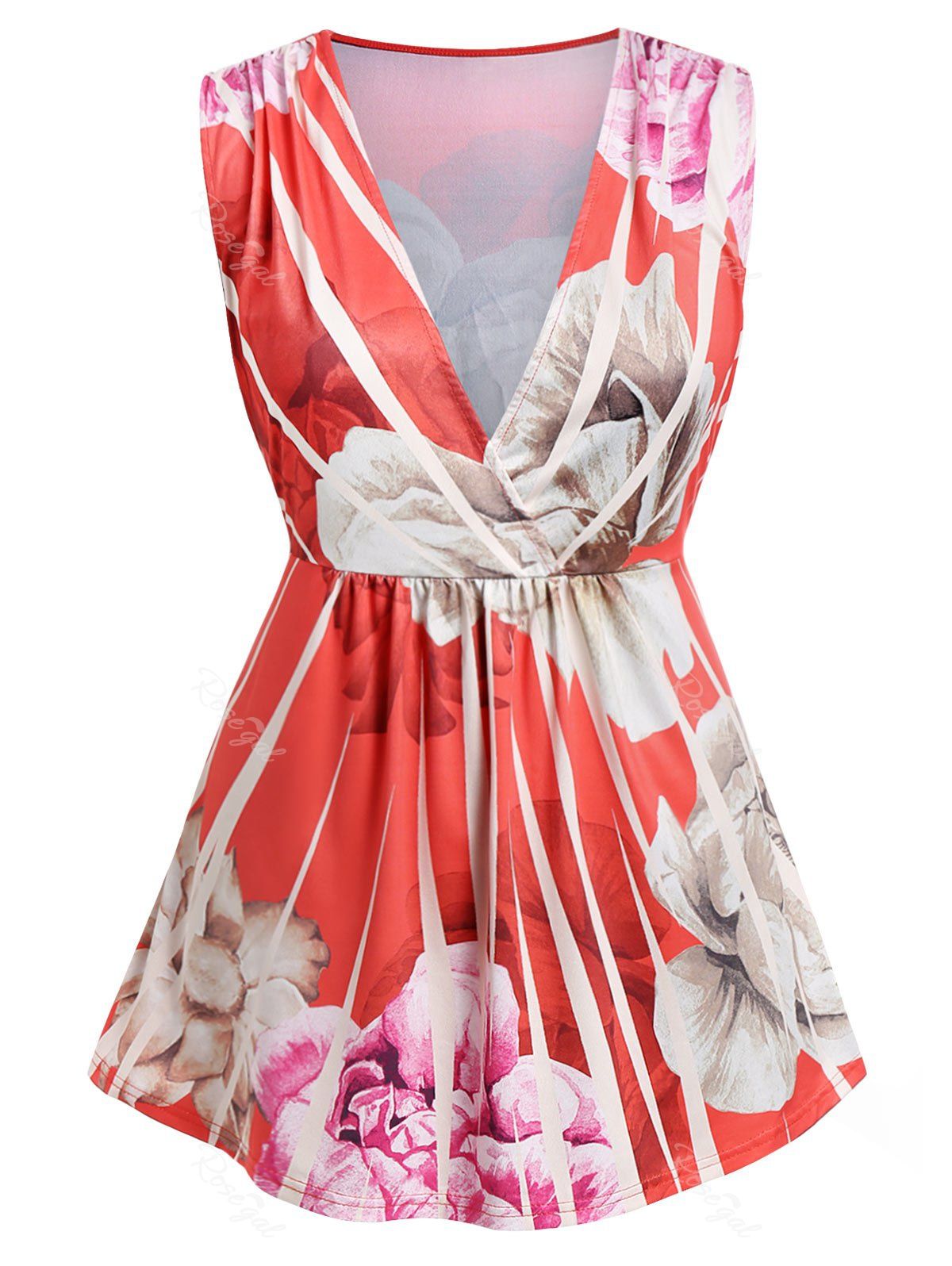 

Plus Size Plunge Floral Print Tunic Tank Top, Multi