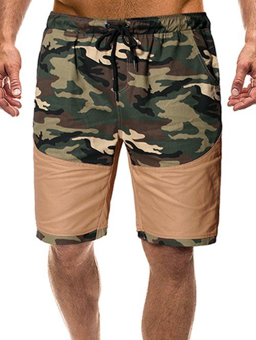 

Camouflage Print Splicing Casual Shorts, Khaki