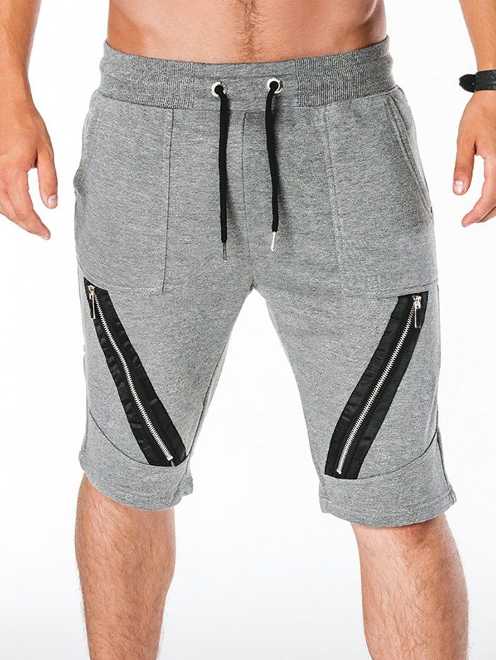 

Zipper Design Drawstring Shorts, Light gray