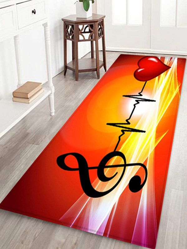 

Print Heart Music Note Floor Rug, Red