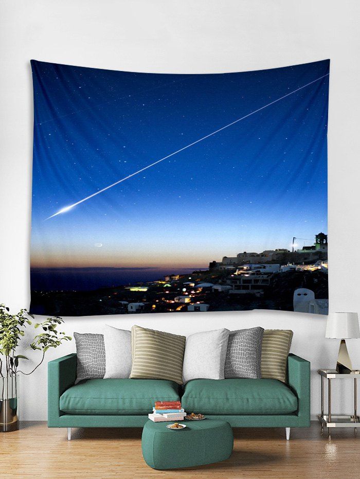

Seaside Meteor Print Tapestry Wall Hanging Art Decoration, Sky blue