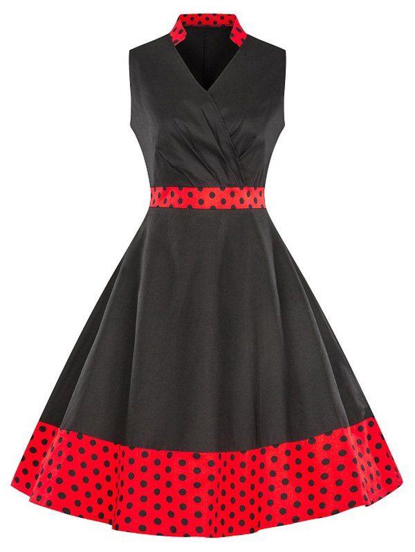 

Polka Dot Vintage Sleeveless Dress, Black