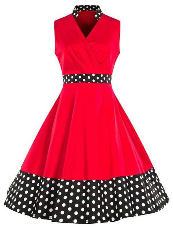 

Polka Dot Vintage Sleeveless Dress, Red