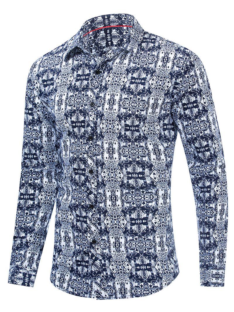 

Floral Pattern Leisure Full Sleeves Shirt, Deep blue