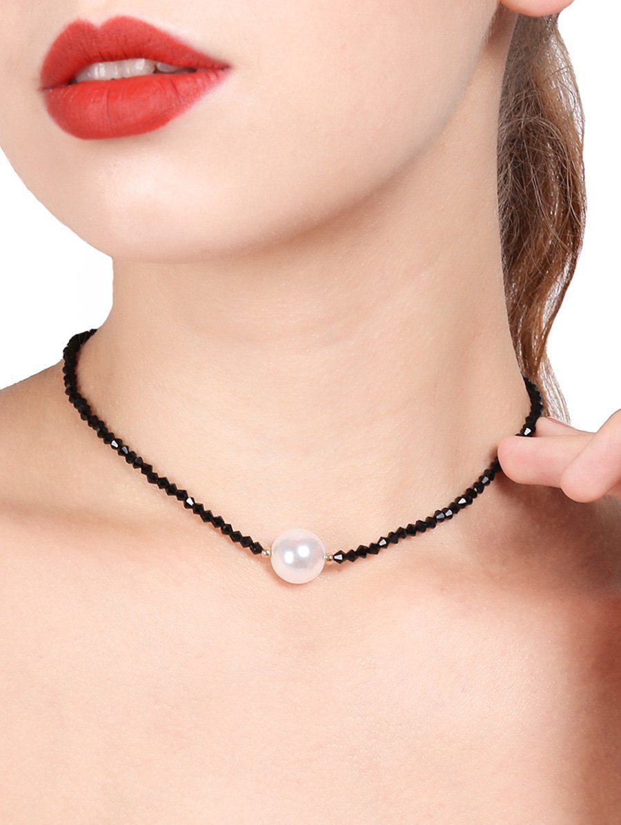 

Beaded Faux Pearl Choker Necklace, Black