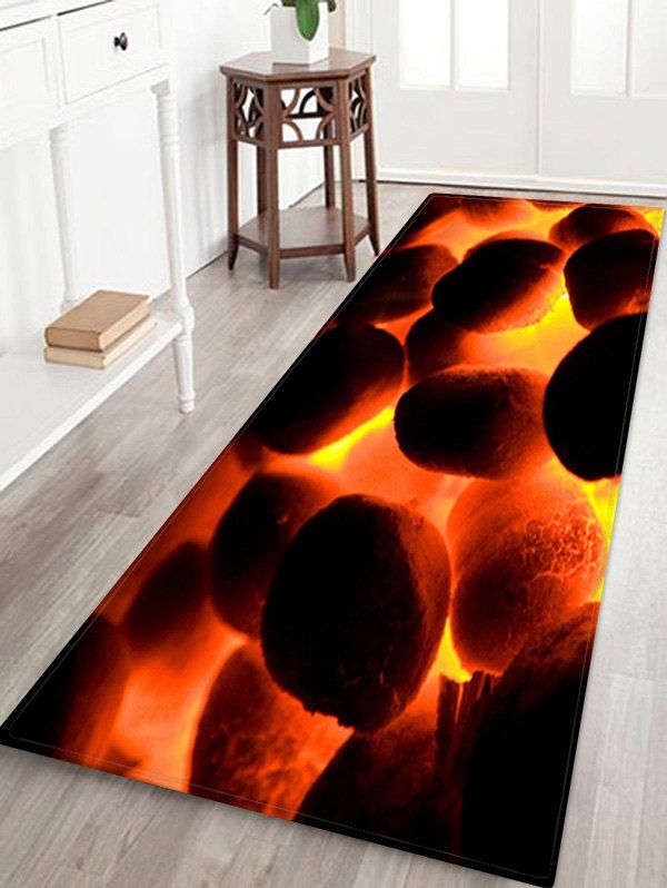 

Burning Fire Pattern Water Absorption Area Rug, Pumpkin orange