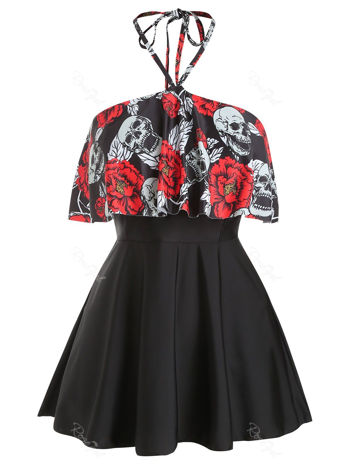 

Overlay Skull Floral Plus Size Tankini Set, Black