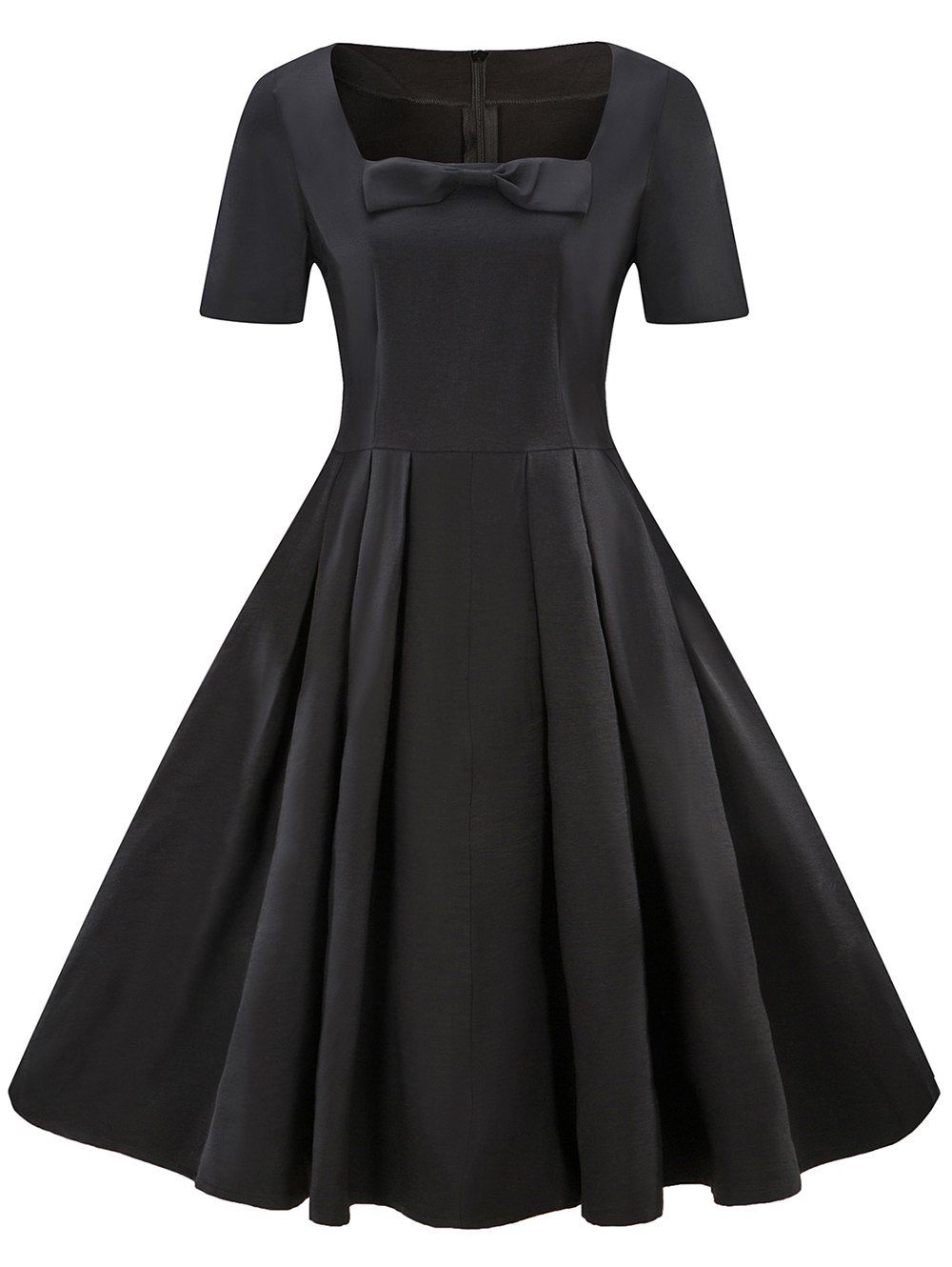 

Square Neck Vintage Bowknot Dress, Black