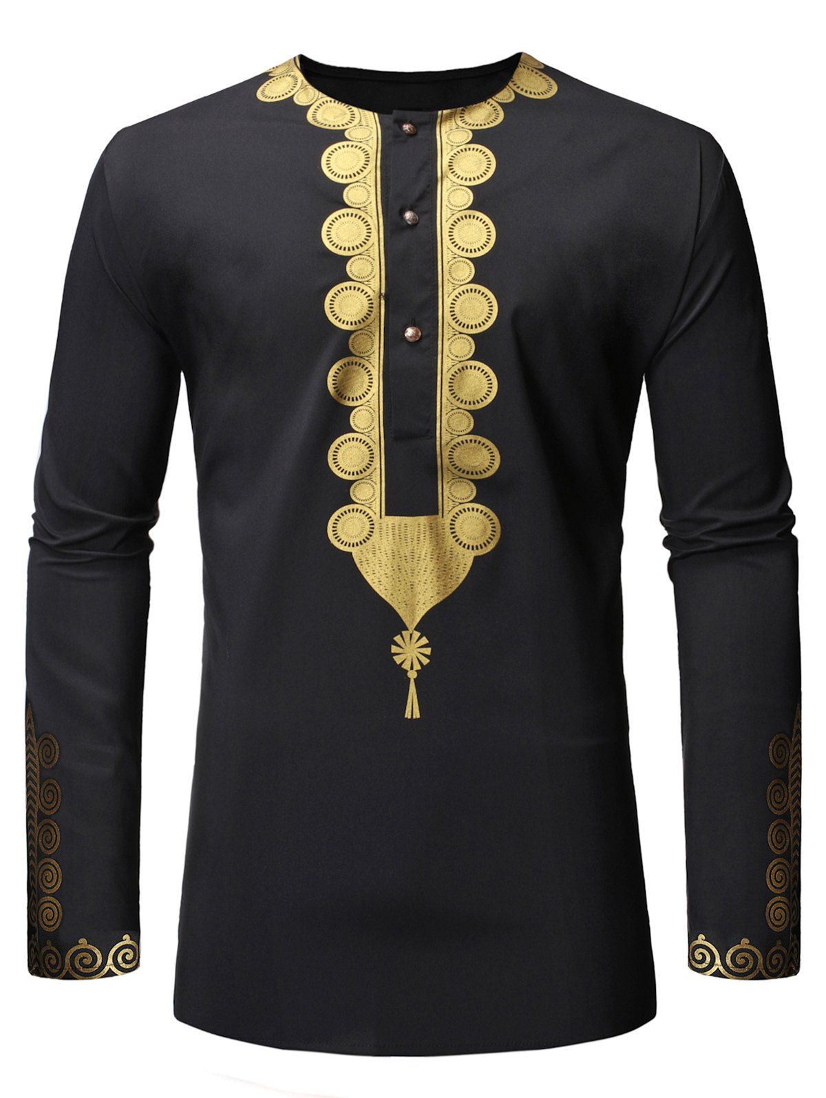 

Button Decoration Gilding Long Sleeves Shirt, Black