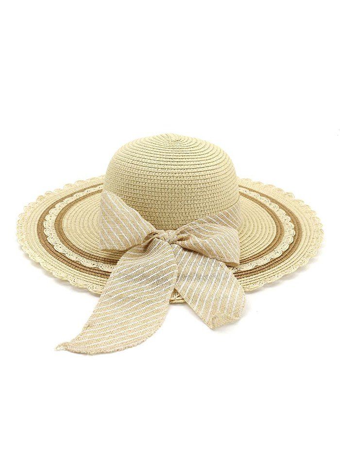 

Bowknot Lace Straw Sun Hat, Beige