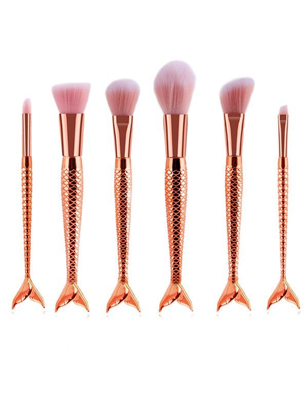 

6Pcs Mermaid Handle Powder Brush Set, Gold