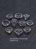 Ten Piece Simple Diamante Ring Set -  