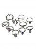Ten Piece Simple Diamante Ring Set -  