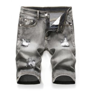 

Zipper Fly Design Ripped Denim Shorts, Light gray