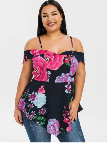 

Cold Shoulder Plus Size Asymmetric Flower Top, Cadetblue