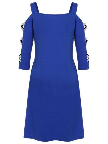 

Plus Size Cutout Cold Shoulder Solid Dress with Lacttice, Blue