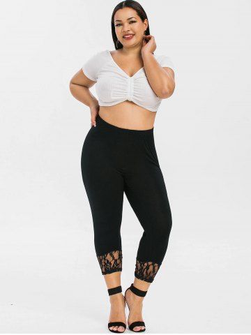 

Plus Size Lace Trim Skinny Ninth Leggings, Black