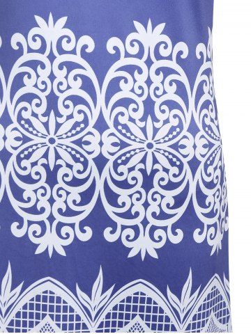 

Crochet Hem Plus Size Printed Tank Dress, Ocean blue