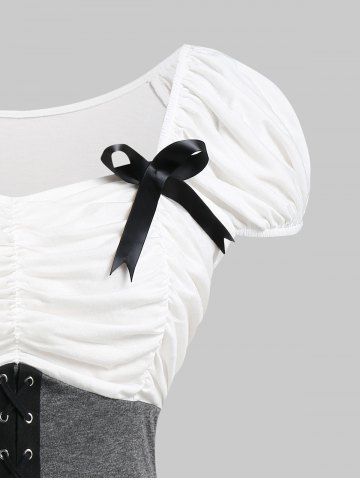 

Plus Size Sweetheart Neck Bowknot T Shirt, White