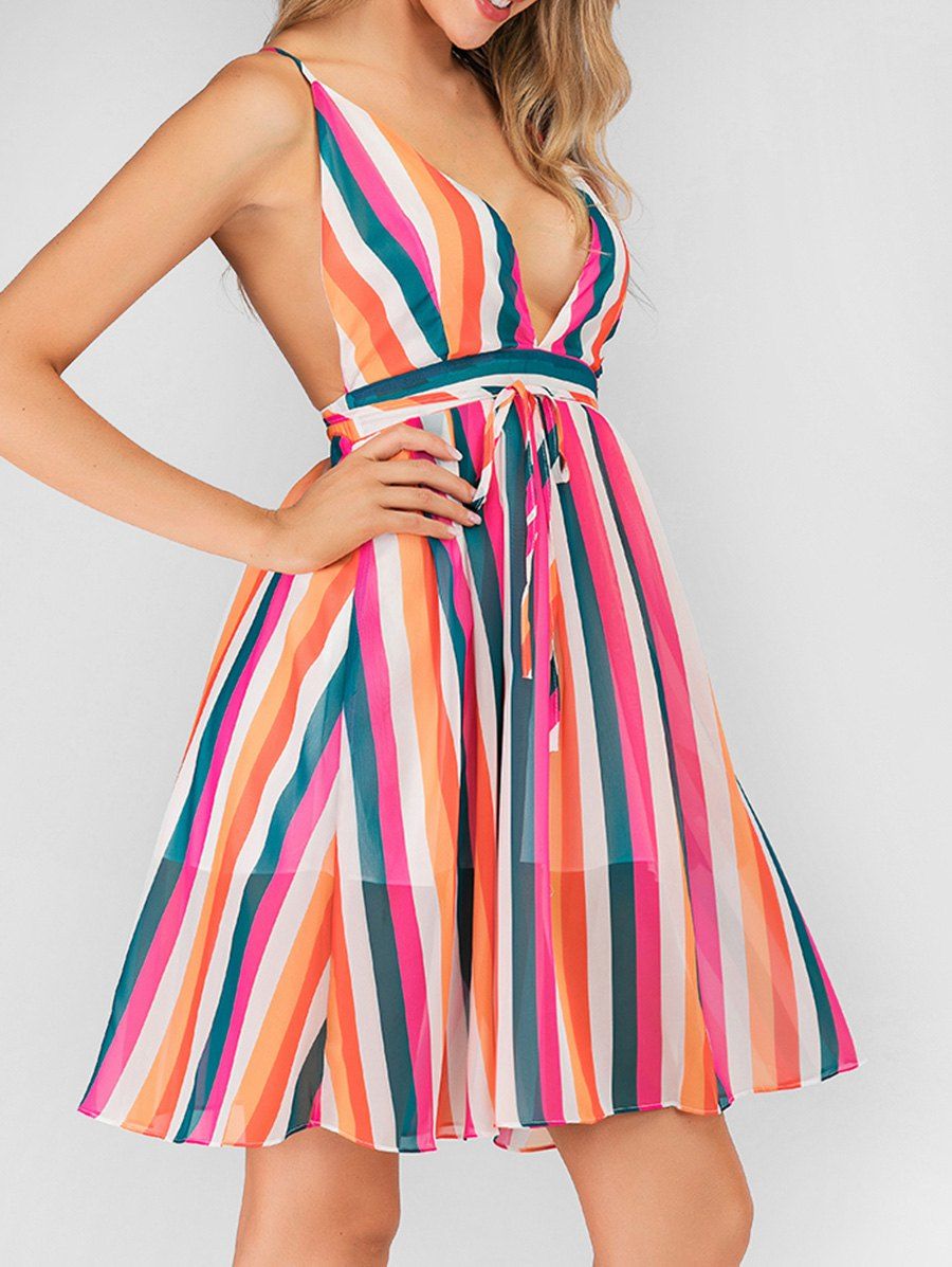 

Striped Cross Open Back Mini Dress, Multi