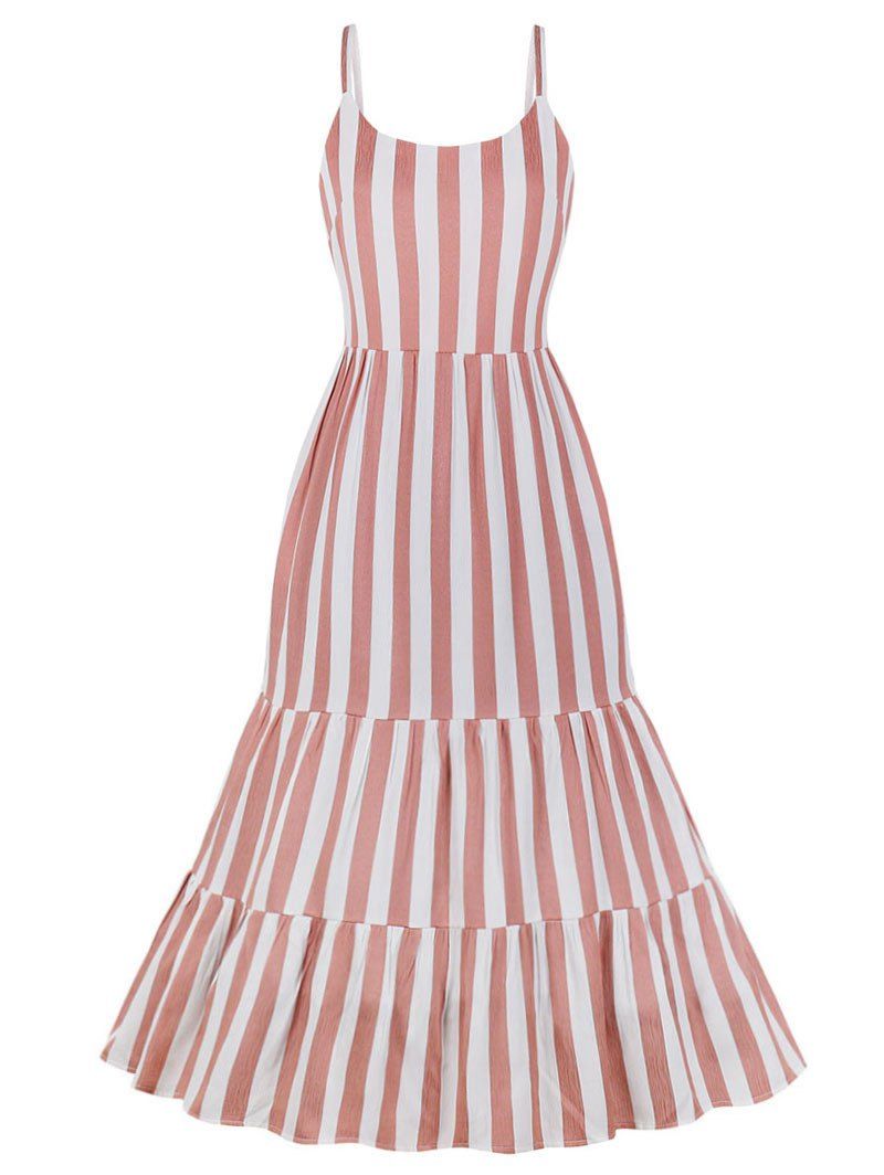 

Maxi Striped Casual Flounce Dress, Pink