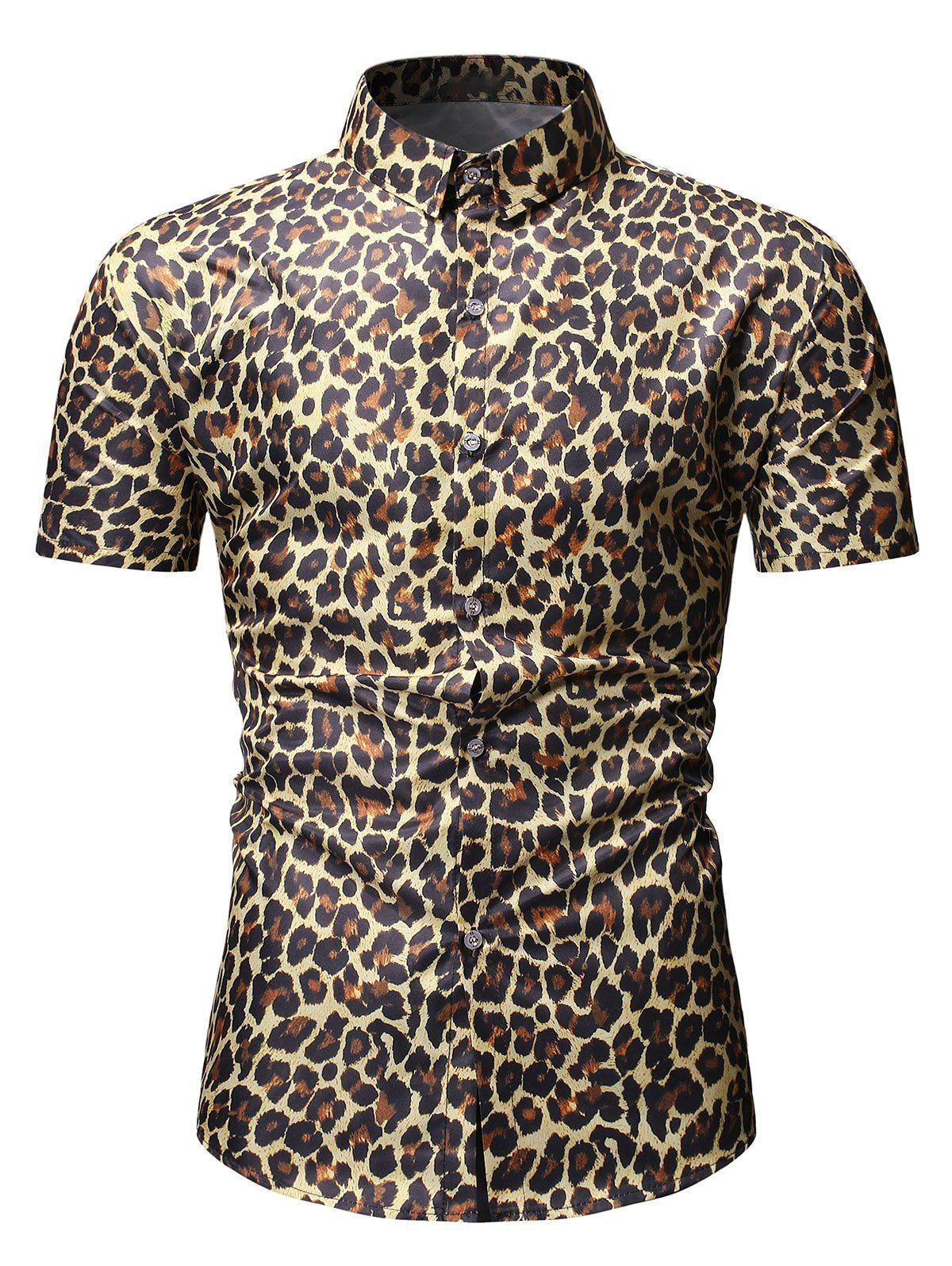 

Cheetah Print Casual Short Sleeves Shirt, Tan