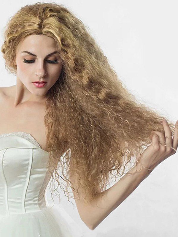 

Fluffy Small Wave Center Part Long Synthetic Wig, Multi-a