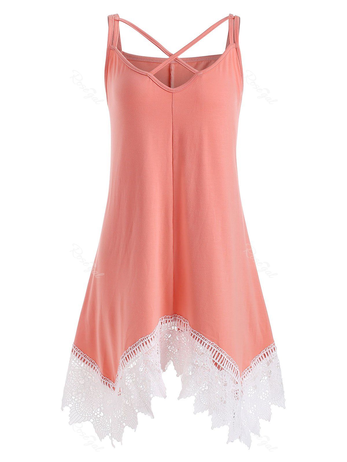

Plus Size Crochet Trim Crisscross Tunic, Orange pink