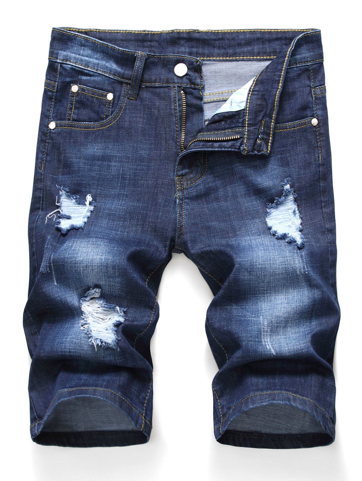 knee length ripped denim shorts