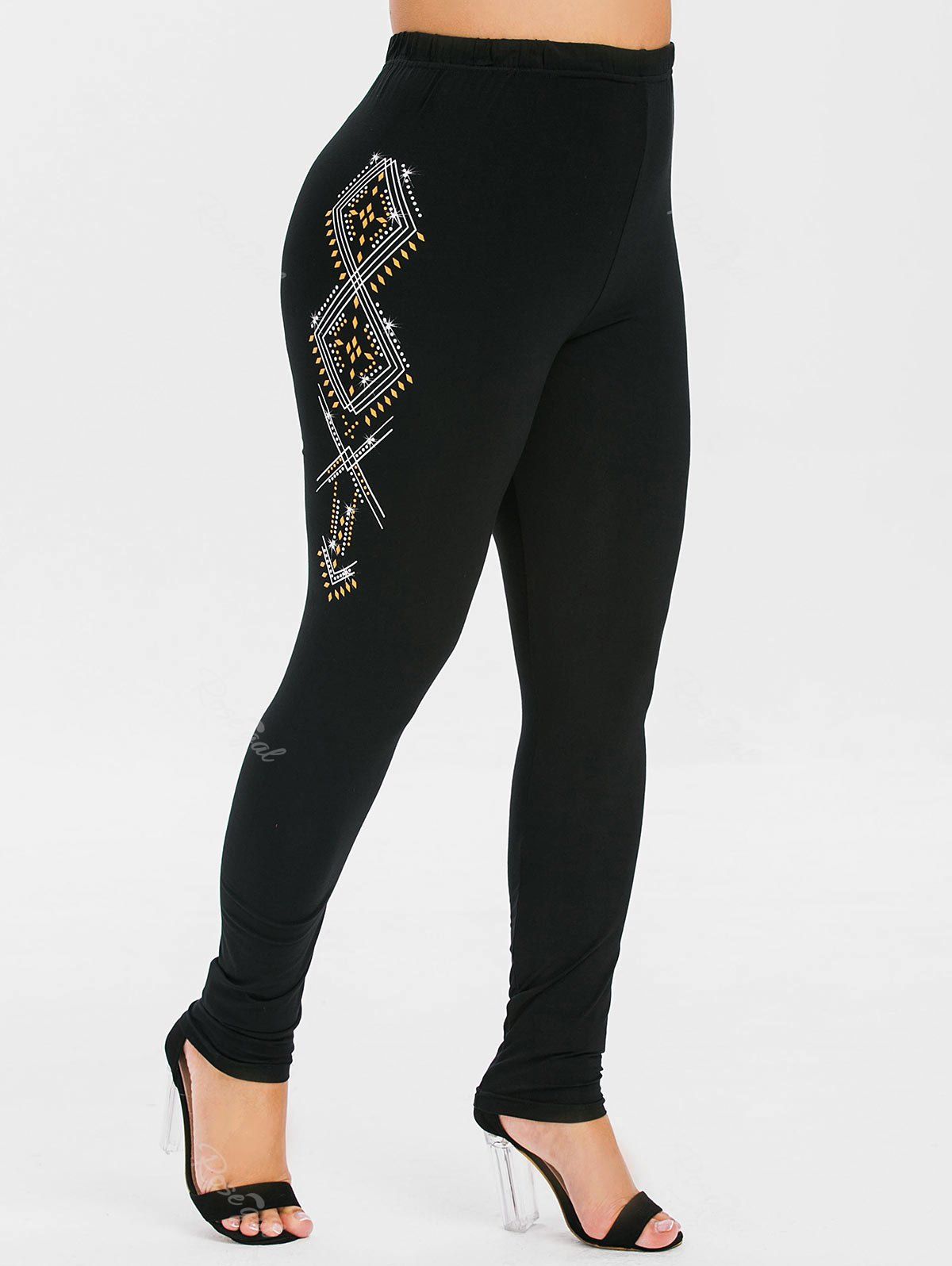 

Plus Size Geometrical High Rise Leggings, Black
