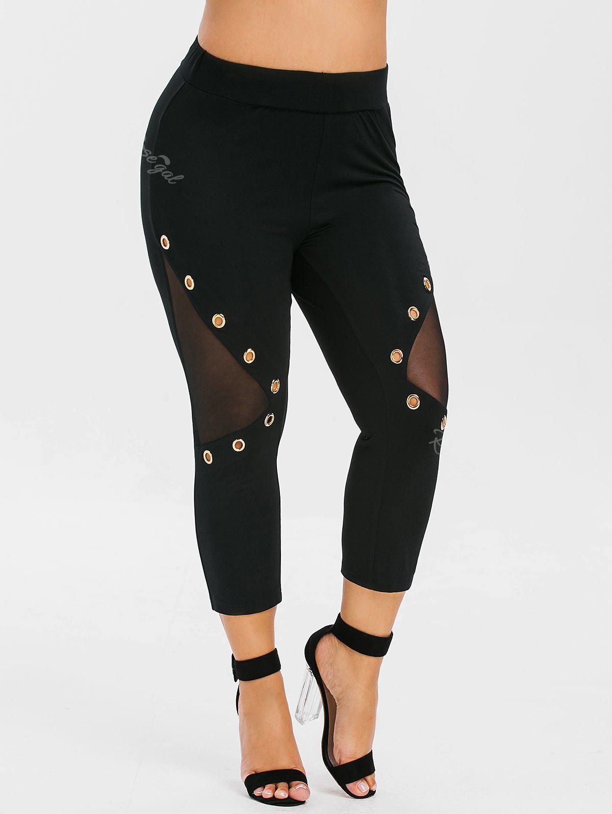

Mesh Panel Grommet Plus Size Capri Leggings, Black