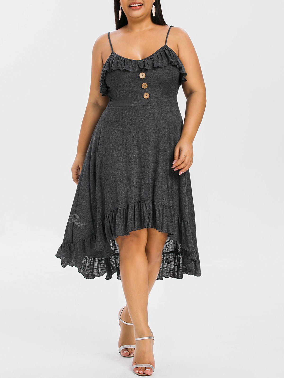 

Ruffle Plus Size High Low Cami Dress, Smokey gray